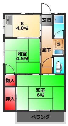 浜増文化(2DK/2階)の間取り写真