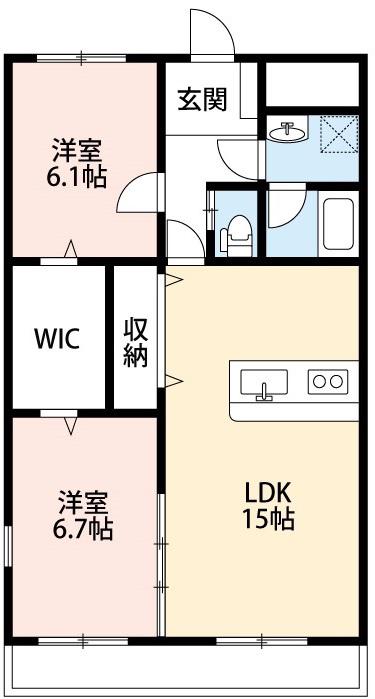 ロイヤルパークサイドヒルズ(2LDK/4階)の間取り写真