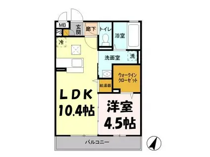 ピラタス10(1LDK/1階)の間取り写真