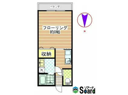 フォンティーヌII(1K/2階)の間取り写真