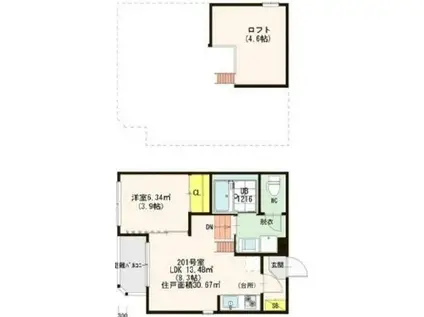 ハーモニーテラス御幣島(1LDK/2階)の間取り写真