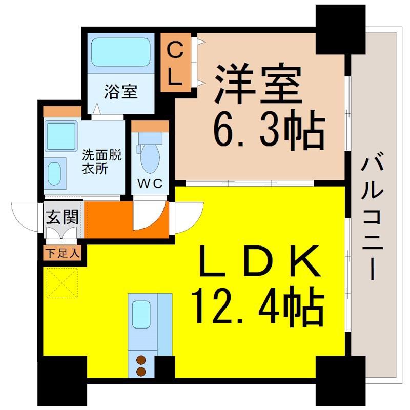 FLOS北山王(1LDK/8階)の間取り写真