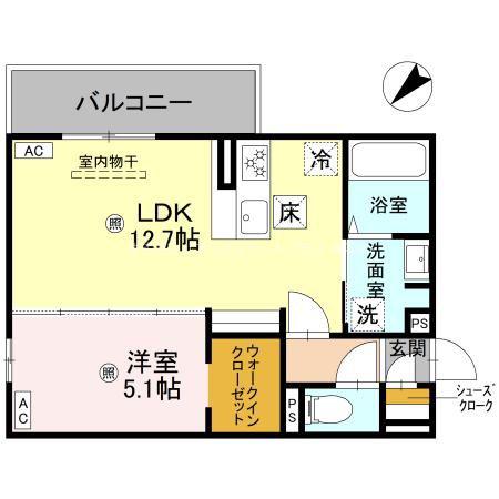 D-ROOM平井C棟(1LDK/1階)の間取り写真