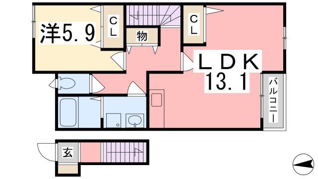 ジュピター I(1LDK/2階)の間取り写真