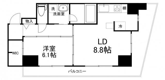 カスタリアタワー肥後橋(1LDK/11階)の間取り写真