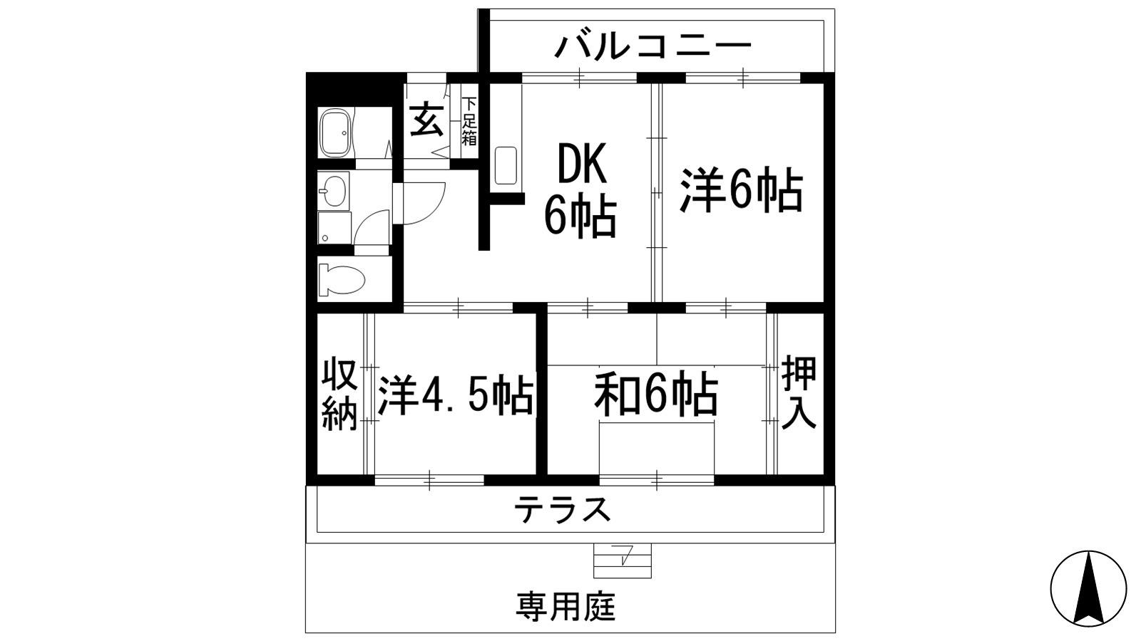 ヴィラひばりが丘(3DK/1階)の間取り写真
