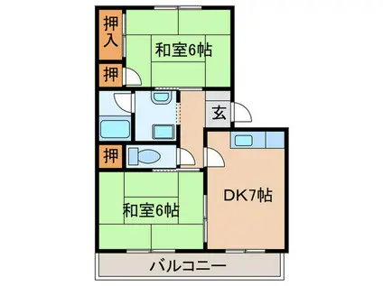 猪名寺グリーンハイツ(2DK/2階)の間取り写真