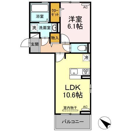 ヒーリングマンション(1LDK/2階)の間取り写真