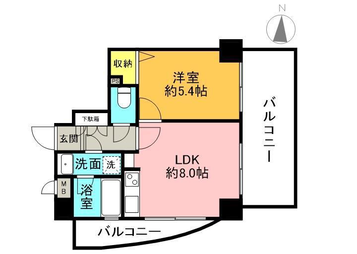 アーバンビュー倉敷カレッジコート(1DK/2階)の間取り写真
