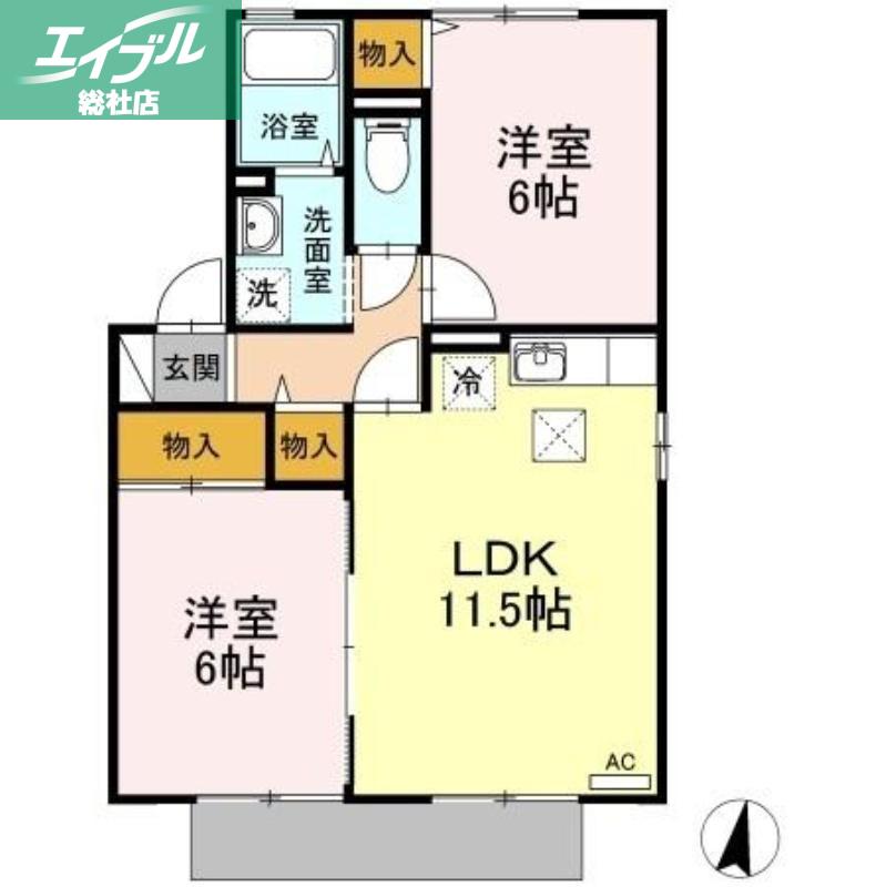 シャトル春水E棟(2LDK/1階)の間取り写真