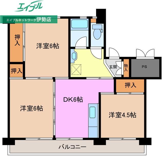 ビレッジハウス磯部2号棟(3DK/3階)の間取り写真