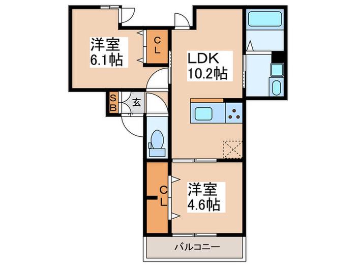 セレスティア東四つ木II(2LDK/3階)の間取り写真