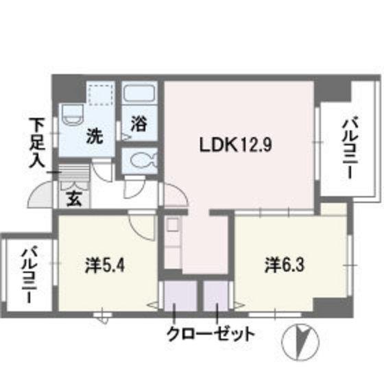 ティサージュ平尾(2LDK/12階)の間取り写真