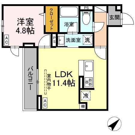 ジェルベーラ東柏ヶ谷(1LDK/2階)の間取り写真