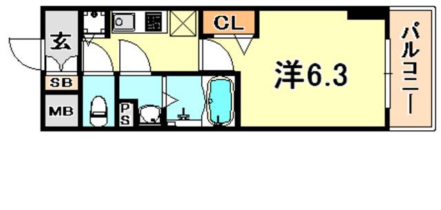 プレサンスみなと元町駅前(1K/4階)の間取り写真