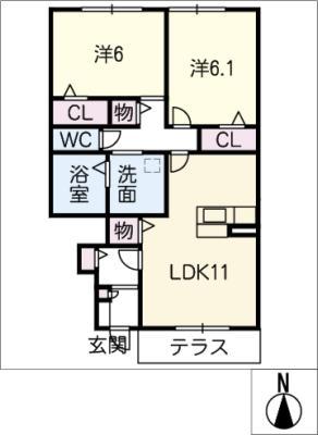 ASOBI-PALACE日進 A棟(2LDK/1階)の間取り写真