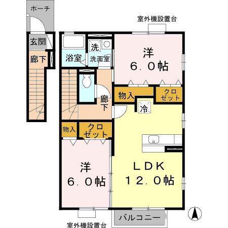 タウンビビ D棟(2LDK/2階)の間取り写真