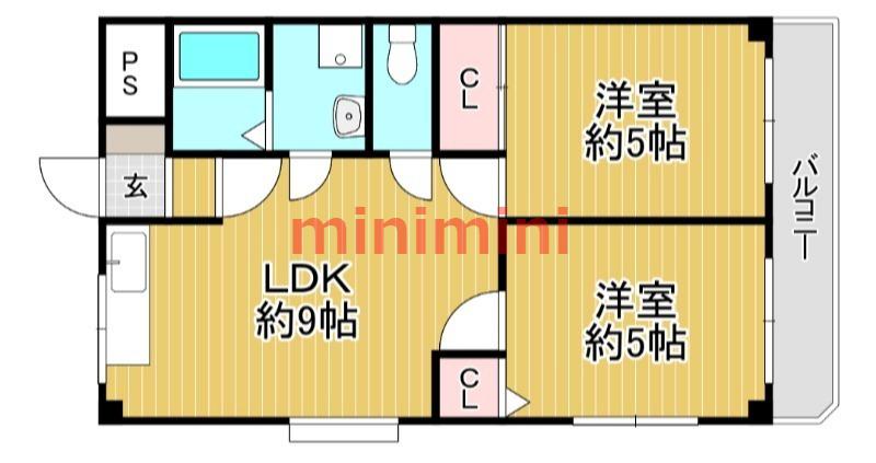 水尾ちとせハイツ(2LDK/3階)の間取り写真