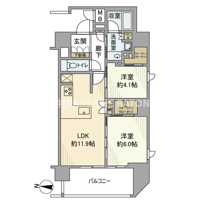 ソルティア東梅田(2LDK/4階)の間取り写真