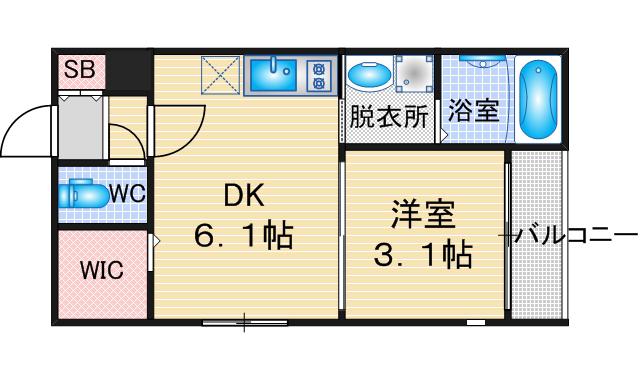ハーモニーテラス西又兵ヱ町二丁目(1DK/3階)の間取り写真