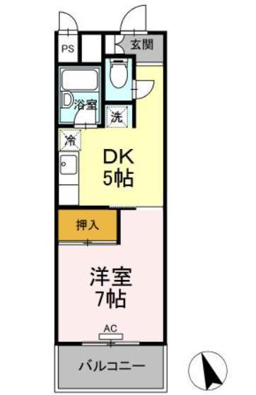 サンラフォーレ花北(1DK/4階)の間取り写真
