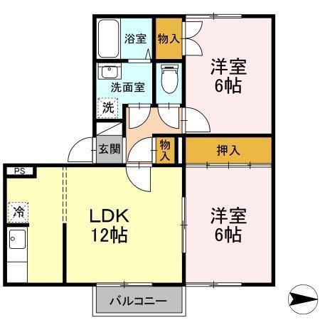 セジュールハミング B(2LDK/1階)の間取り写真