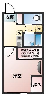 スカイゲート間門(1K/2階)の間取り写真