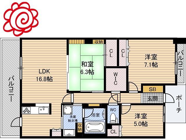 ローレルコート放出(3LDK/11階)の間取り写真