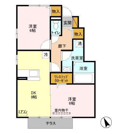 メイプルヒルI棟(2DK/1階)の間取り写真