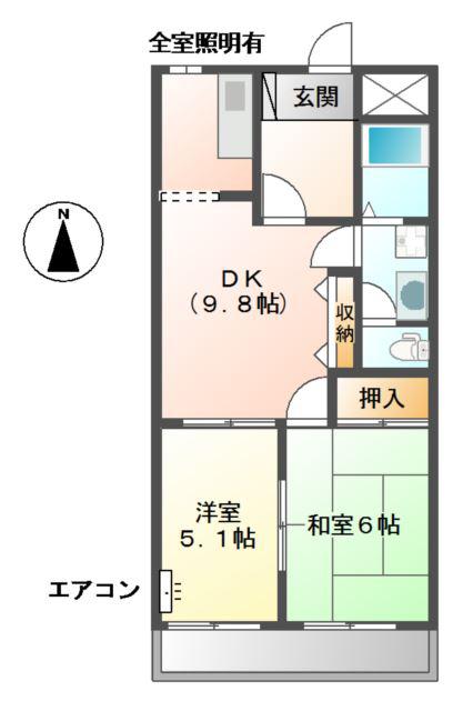 LAVIEENROSE(2DK/2階)の間取り写真