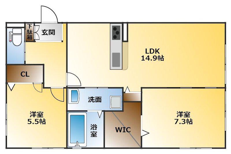 プリニエ赤坂(2LDK/2階)の間取り写真
