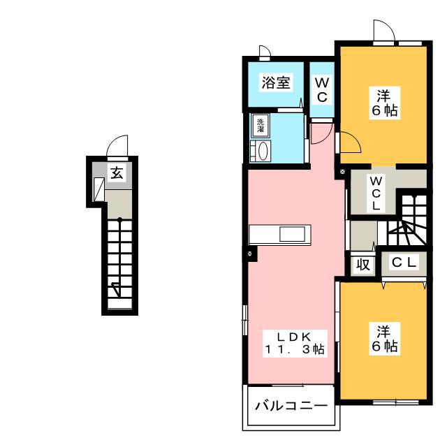 カーサ ブローテB(2LDK/2階)の間取り写真