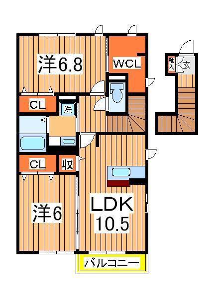 ボナール酒井根 2号棟(2LDK/2階)の間取り写真