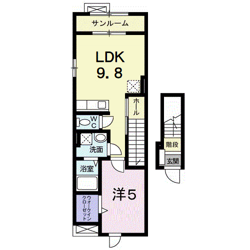 マ・メゾン・ソレイユI(1LDK/2階)の間取り写真