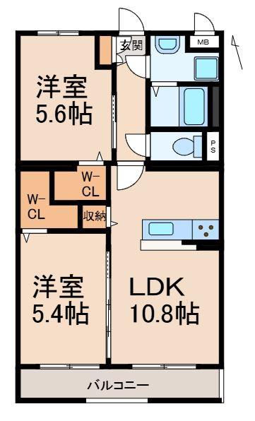 ハピネス祥(2LDK/2階)の間取り写真