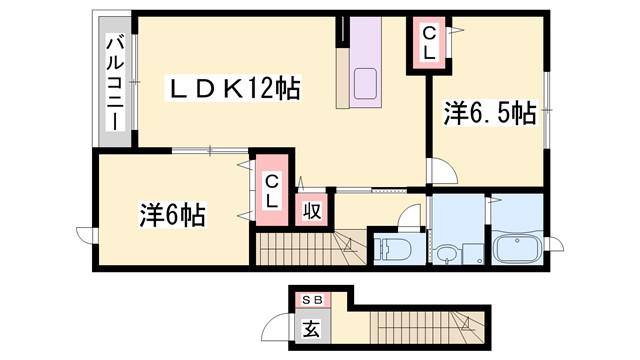 カーサ プラシードII番館(2LDK/2階)の間取り写真