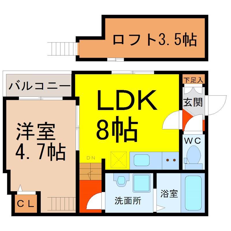 LE CIEL 大秋町(1LDK/2階)の間取り写真