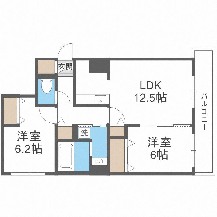 RAINBOW ROAD南円山(2LDK/2階)の間取り写真