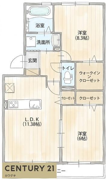 クリスタルコート(2LDK/3階)の間取り写真