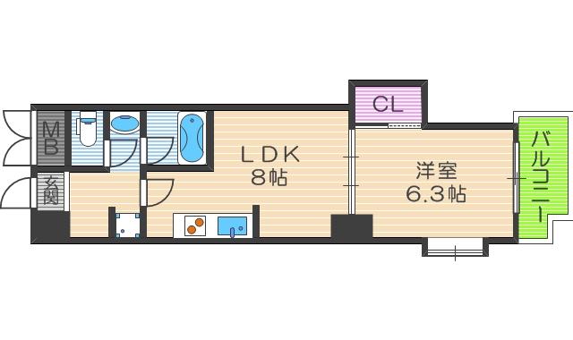 CITY SPIRE上町台(1LDK/4階)の間取り写真