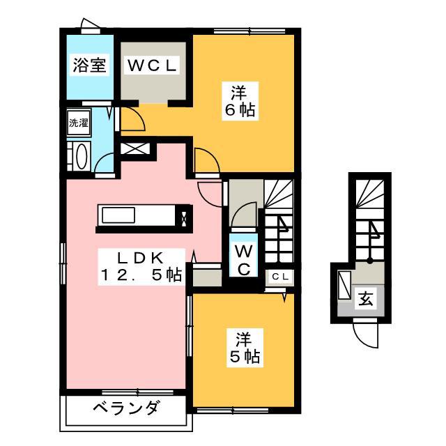 リベルテ I(2LDK/2階)の間取り写真