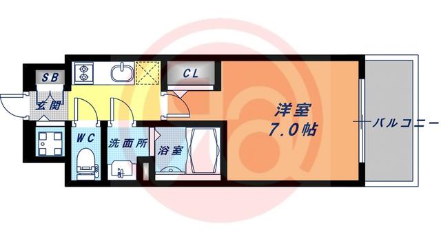 エスリード大阪上本町グリーズ(1K/14階)の間取り写真