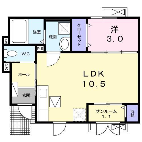 シュエット(1LDK/1階)の間取り写真