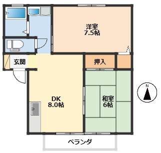 フレーシェル中尾(2DK/2階)の間取り写真