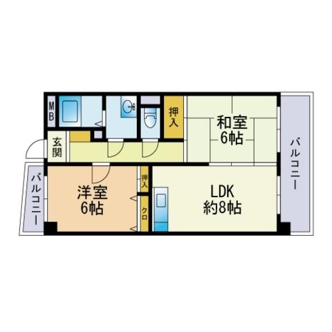 グランベルデ丸善(2LDK/6階)の間取り写真