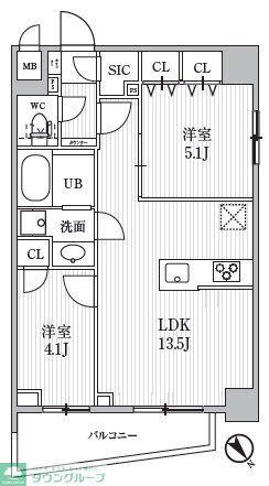 S-RESIDENCE目黒大岡山BRESA(2LDK/2階)の間取り写真