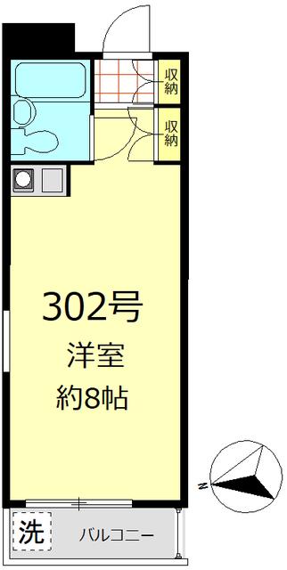 パレロワイヤル弦巻(ワンルーム/3階)の間取り写真
