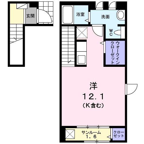 サン ハイム(ワンルーム/2階)の間取り写真