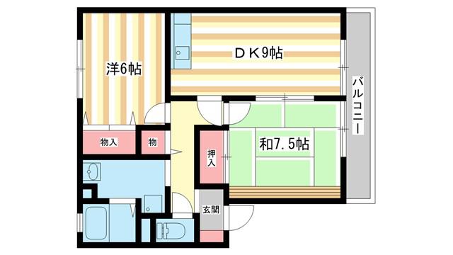 セジュールこもがわ(2DK/2階)の間取り写真