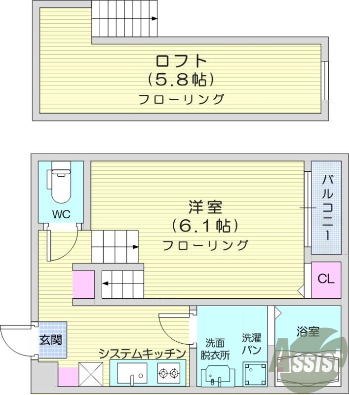 ハーモニーテラス山手町Ⅱ(1K/1階)の間取り写真